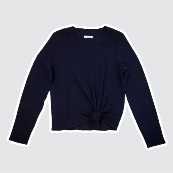 Madewell Elwood Knot Front Top Black Long Sleeve Medium - Picture 2 of 10